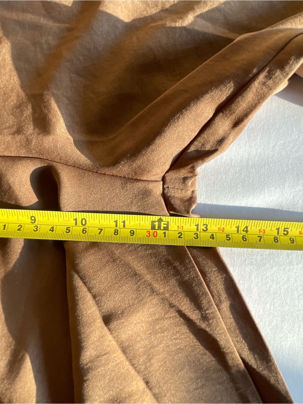 Women's Large Camel Brown Wide Leg Ruched Waist Jumpsuit - Picture 8 of 10